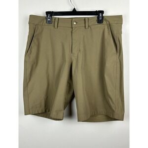 LULULEMON Mens khaki Commission Shorts Size 36 Golf Sport Flat Front Stretch